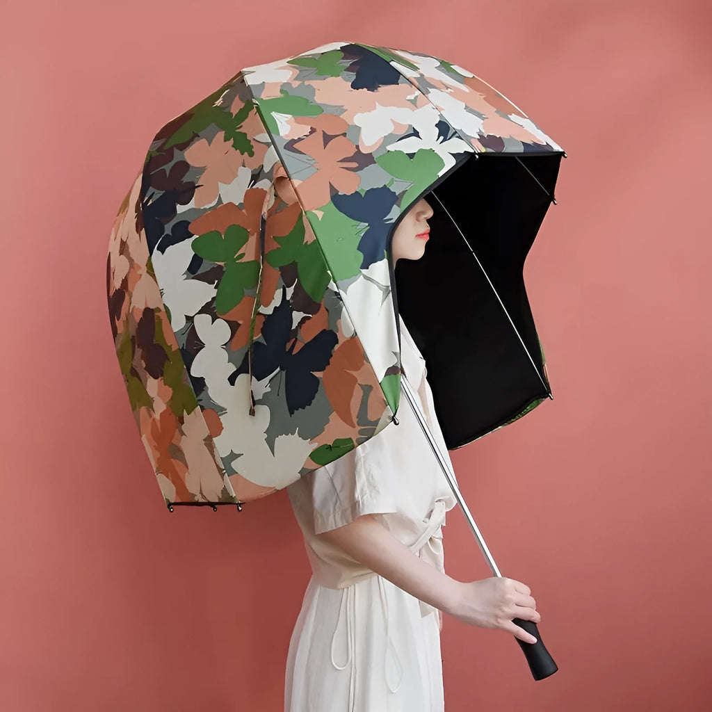 76cm diameter helmet umbrella with long handle in various colour options including vinyl-coated patterns