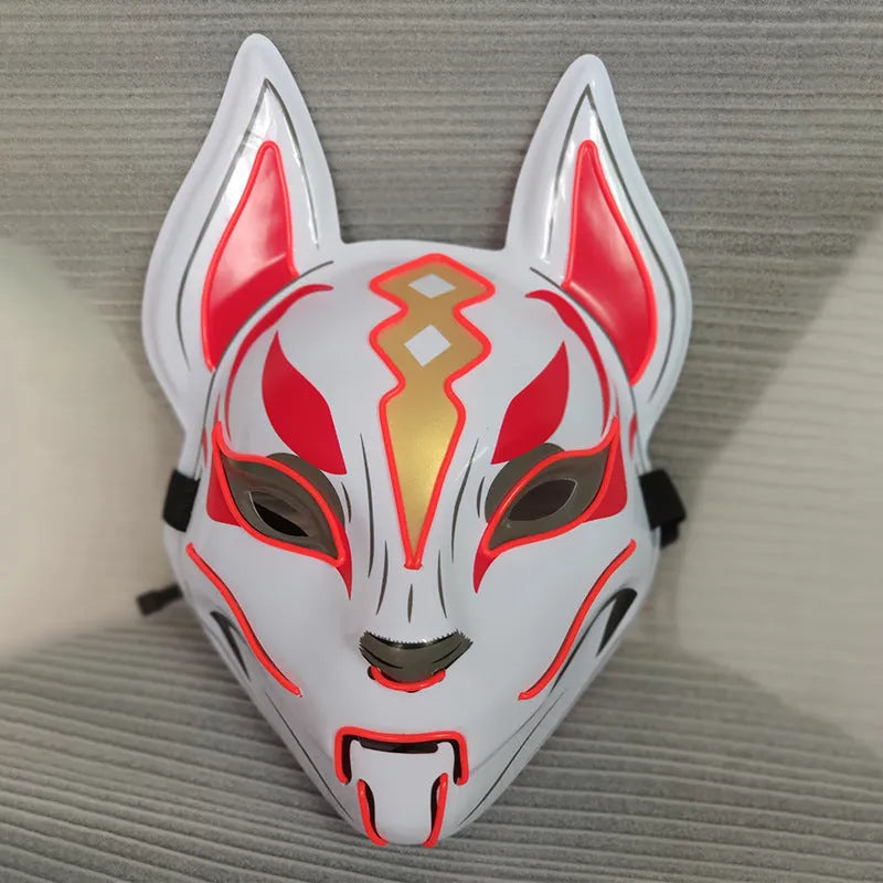 Glowing cat face mask for women, 28cm x 18cm cold light fox mask with four lighting modes, cosplay accessory