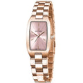 Women's niche personality quartz watch, 8mm thickness, spiral crown, pin buckle, rose red dial, ordinary glass mirror
