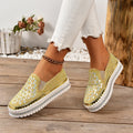 Casual suede flat sneakers with rhinestones and sequins, rubber sole, round toe, black beige yellow, sizes 35-44