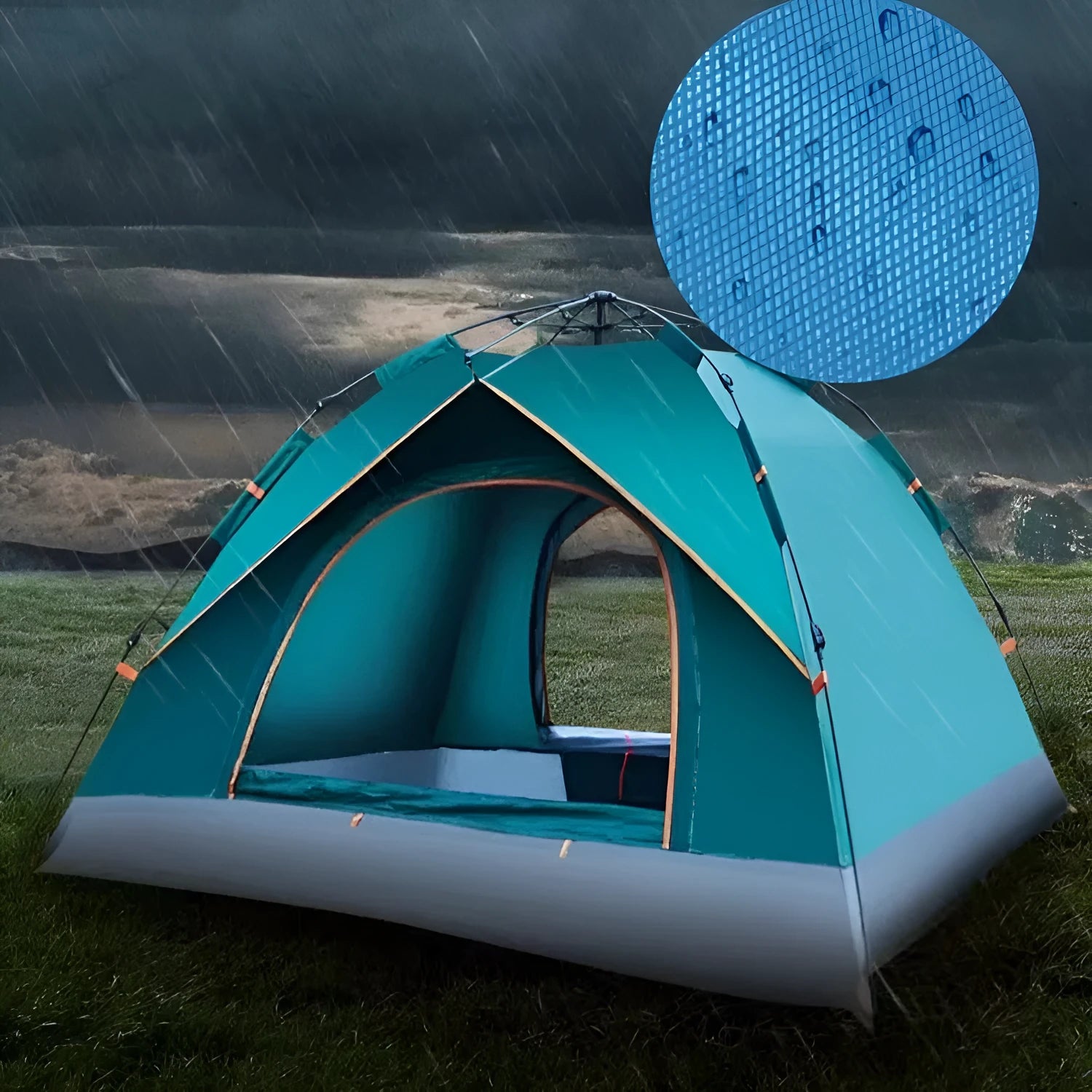 Automatic outdoor camping tent 3-4 person dark green with rain and sun protection