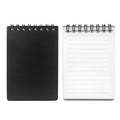 Spiral-bound business notepad with black and transparent white PP cover, pen, and cleaning cloth