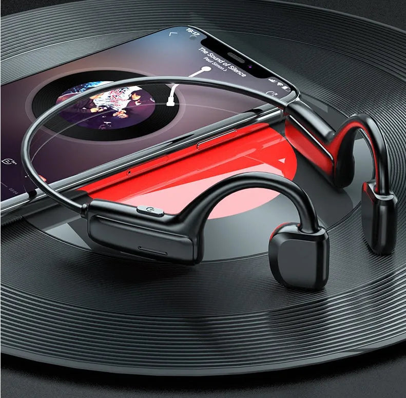 G1 wireless sports Bluetooth headset in earless design, two colour options shown on model ear