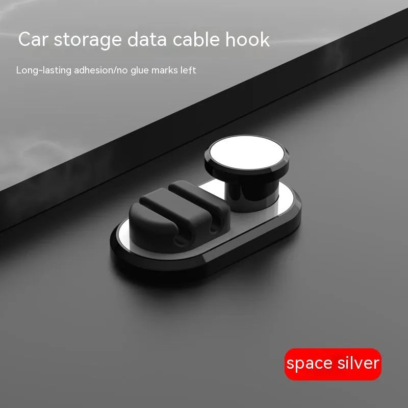 Car data cable storage hook in dark green with adhesive mount for vehicle organisation