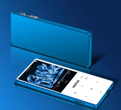 Silver portable MP3 MP4 player with a 2.4-inch touchscreen displayed on a dark background.