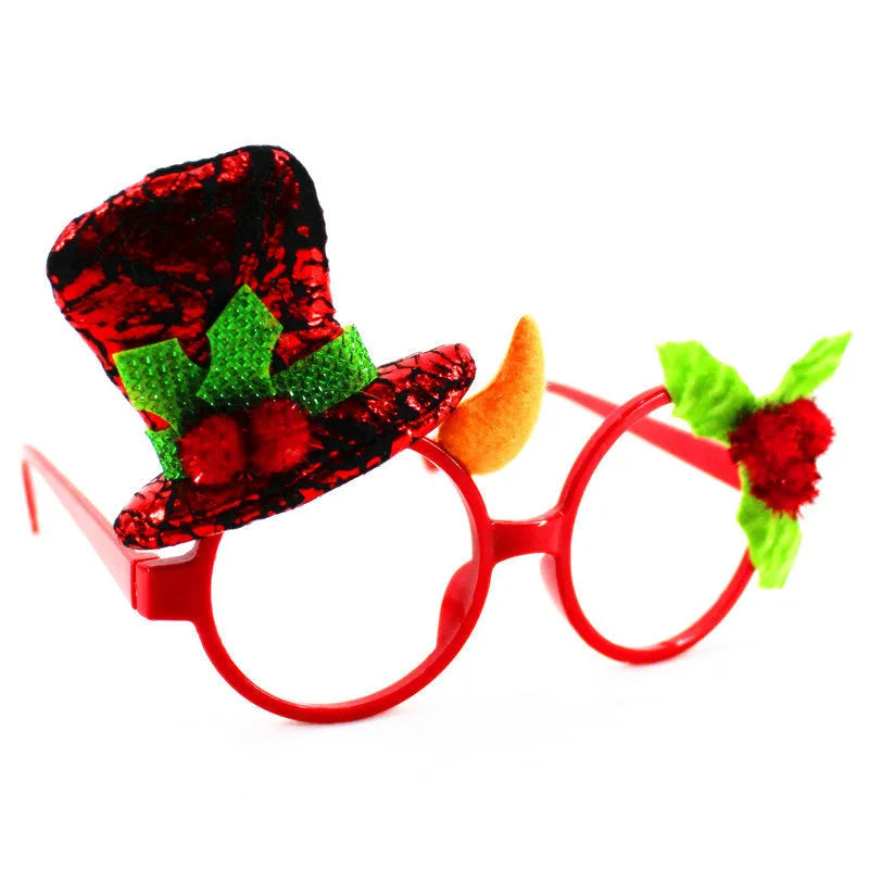 Christmas character glasses frames with Santa, snowman, and rabbit ear designs