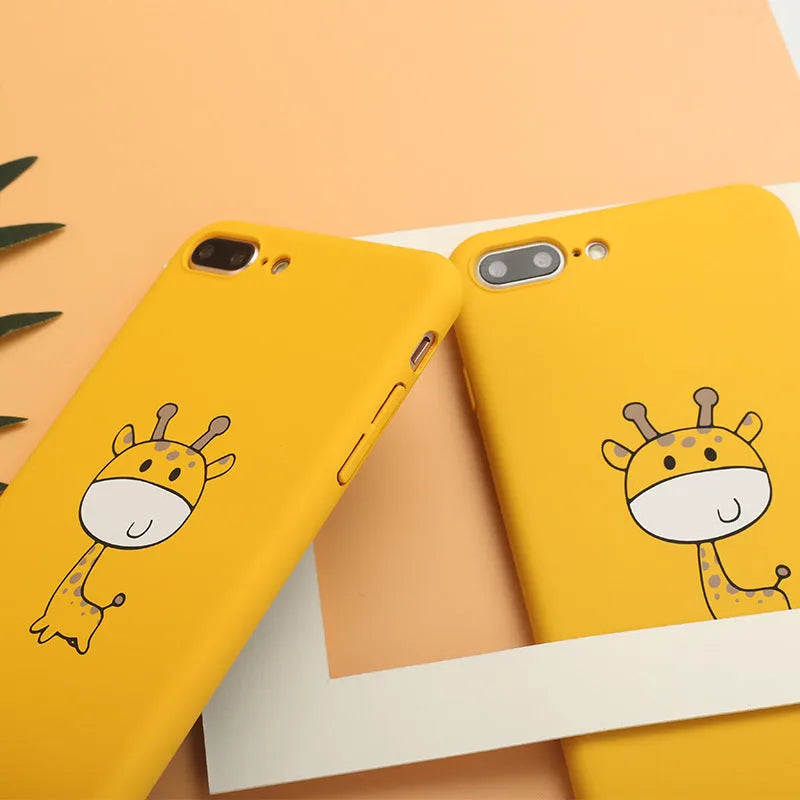 Yellow patterned polycarbonate phone case for iPhone models on a white background.