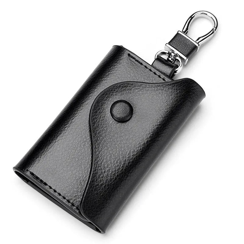 Men's genuine leather keycard holder with key fob in square Korean-style design