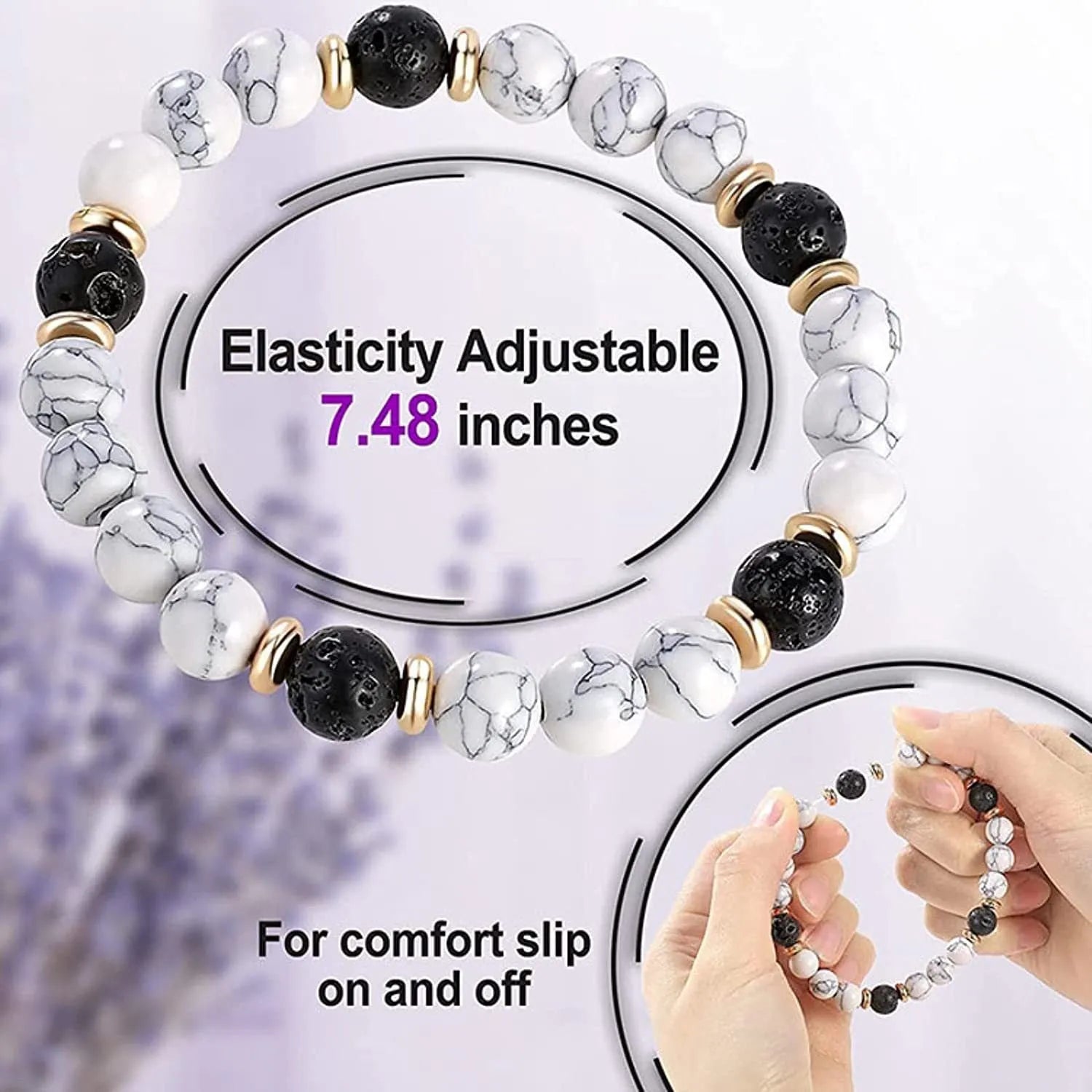 Alloy volcano white turquoise bracelet with natural stone beads in green tiger eye, black agate and blue stone options