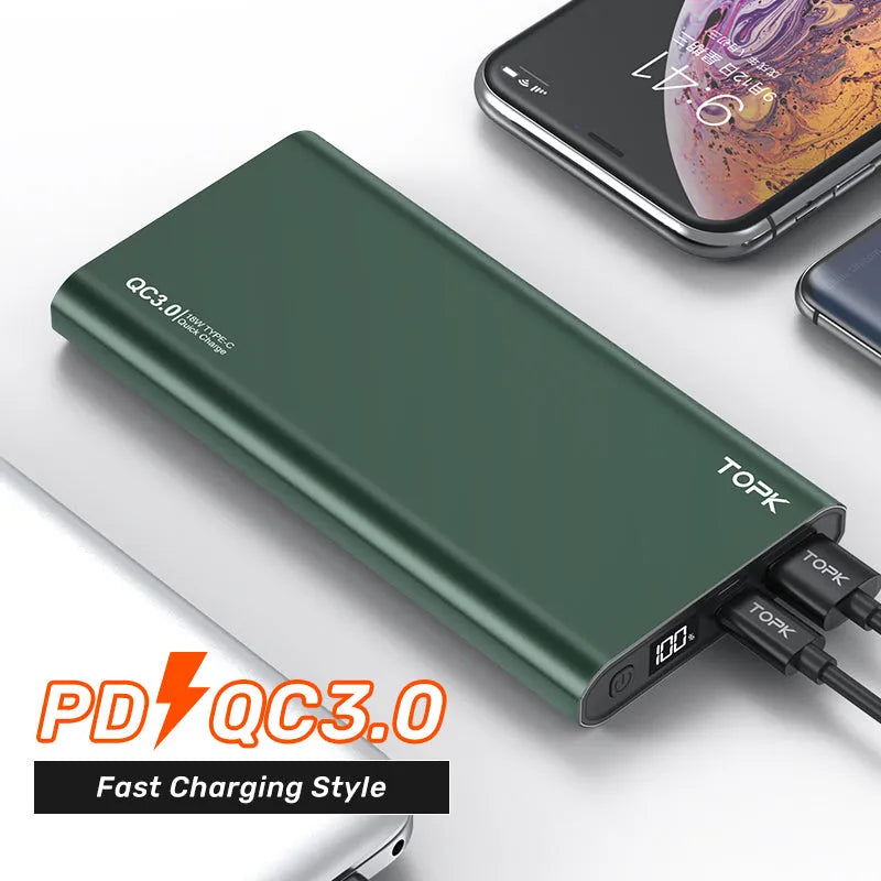 Silver 10,000mAh full metal shell fast charging power bank with digital display