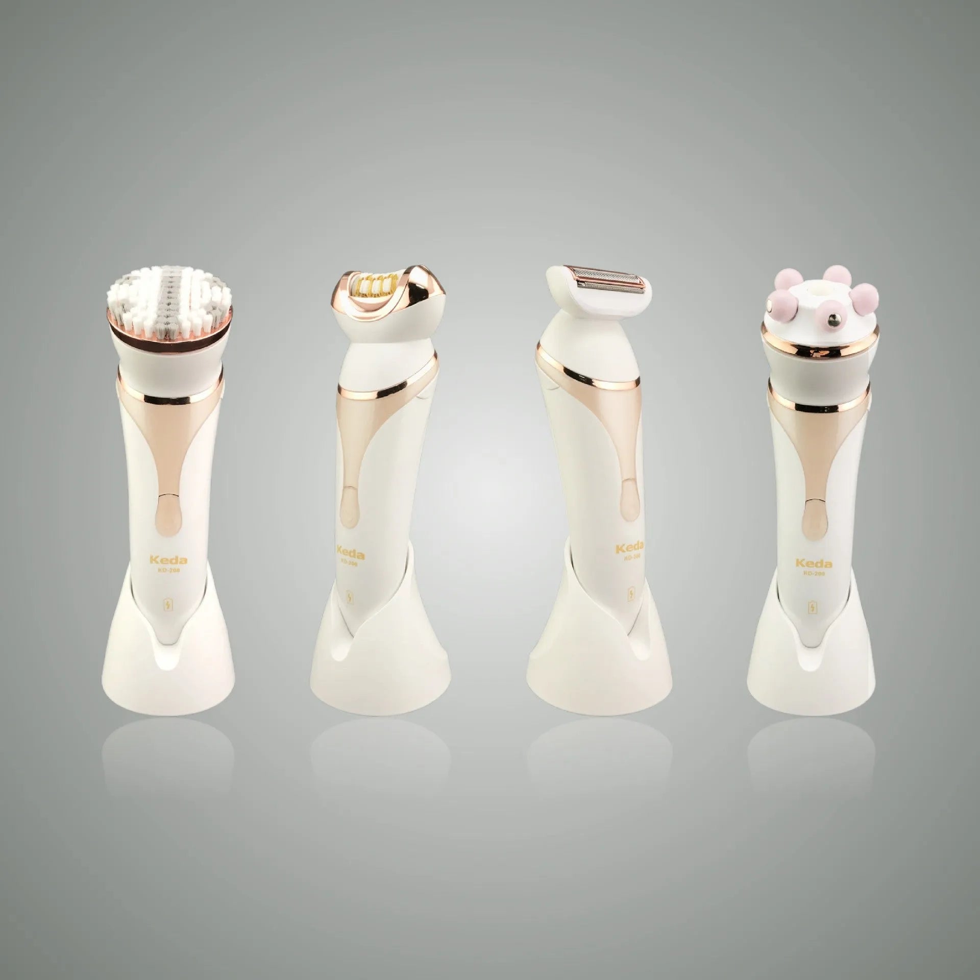 Electric hair remover with plucking head, rechargeable, washable body, Four in One colour
