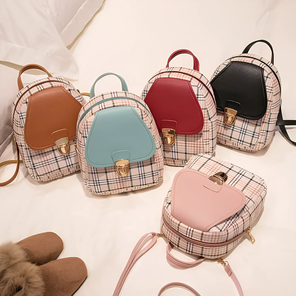 One shoulder diagonal phone bag in PU fabric shown in one of five colours: black, blue, brown, pink, or red.