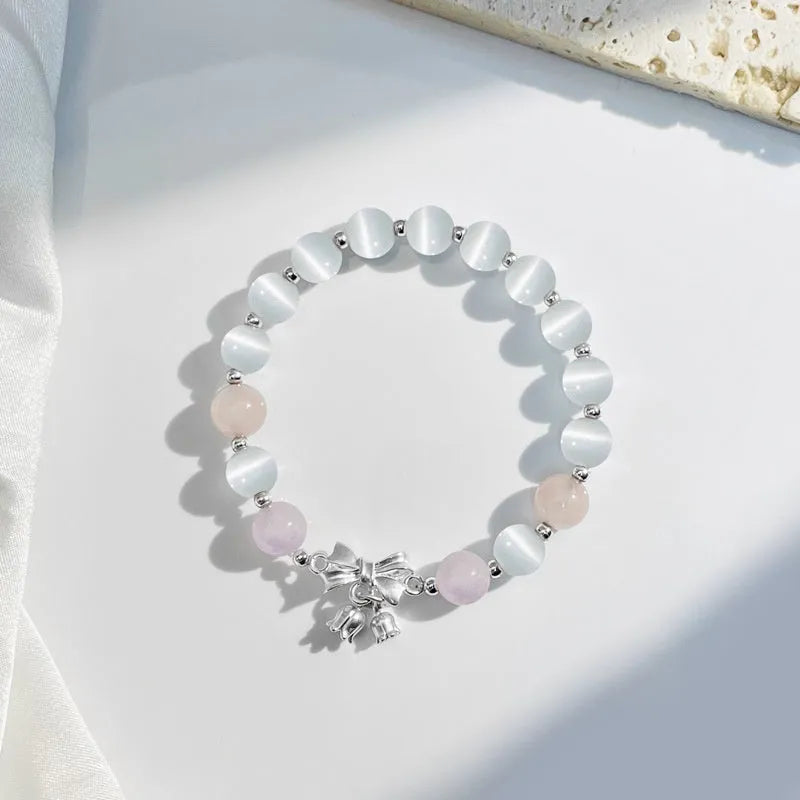 Lavender purple crystal bracelet with bowknot design measuring 10mm for women's fashion.