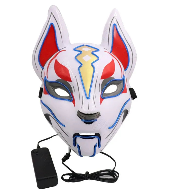 Glowing cat face mask for women, 28cm x 18cm cold light fox mask with four lighting modes, cosplay accessory