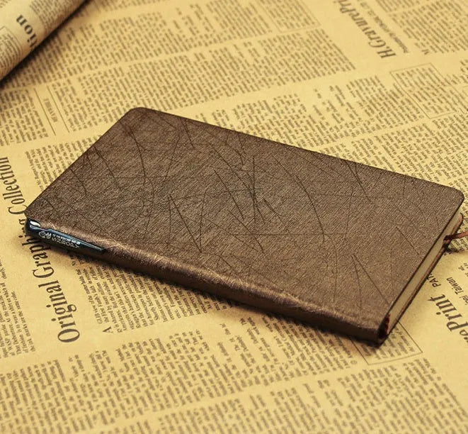 A6 PU leather notebook with pen slot, 100 forest paper pages, black cover, pen design notepad