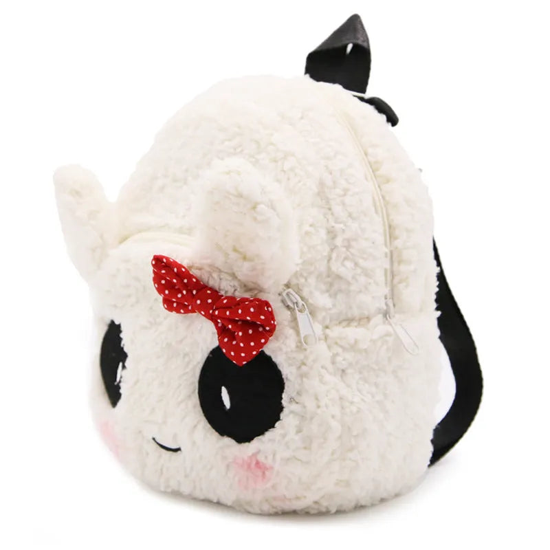 Panda school bag in cotton, small size, 56-75L capacity, with bow and black ears, certificate bag, no shoulder straps.
