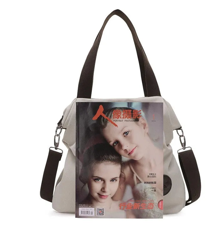 Korean casual canvas bag with square vertical shape, texture canvas, car suture detail, and plain pattern in blue.