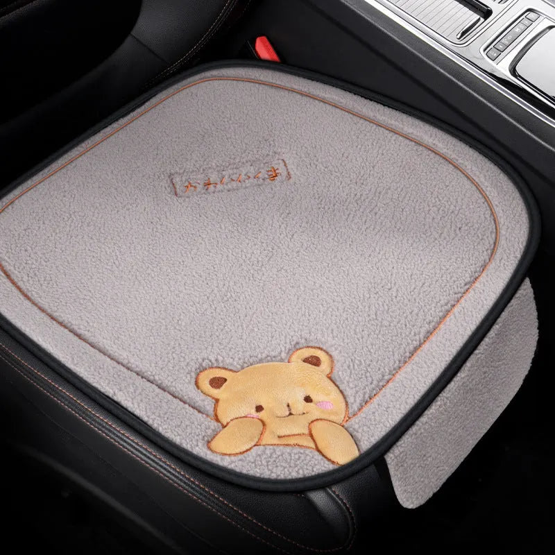 Trendy bear style car cushion three-piece set with square cushion and lumbar support in wool cotton winter filler