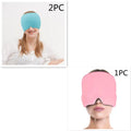 Black elastic gel ice mask for headache relief shown on face, highlighting its 22x17cm size.