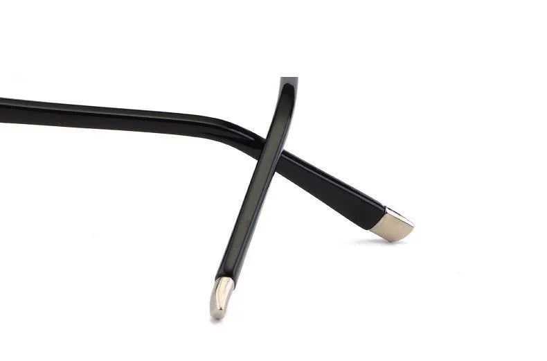 Black metal diamond-cut reading glasses with tan accents on the temples, unisex design, available in 100 to 400 degree strengths.