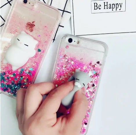 Set of four glittery cat-themed phone cases for iPhone models 6, 7, 8, and X.