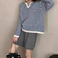 Retro striped cashmere pullover sweater for women in red or blue colour with free size fit