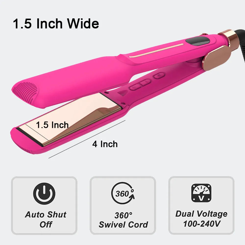 High temperature infrared hair straightener in Rose Red with negative ions, 65W, 110-220V wired