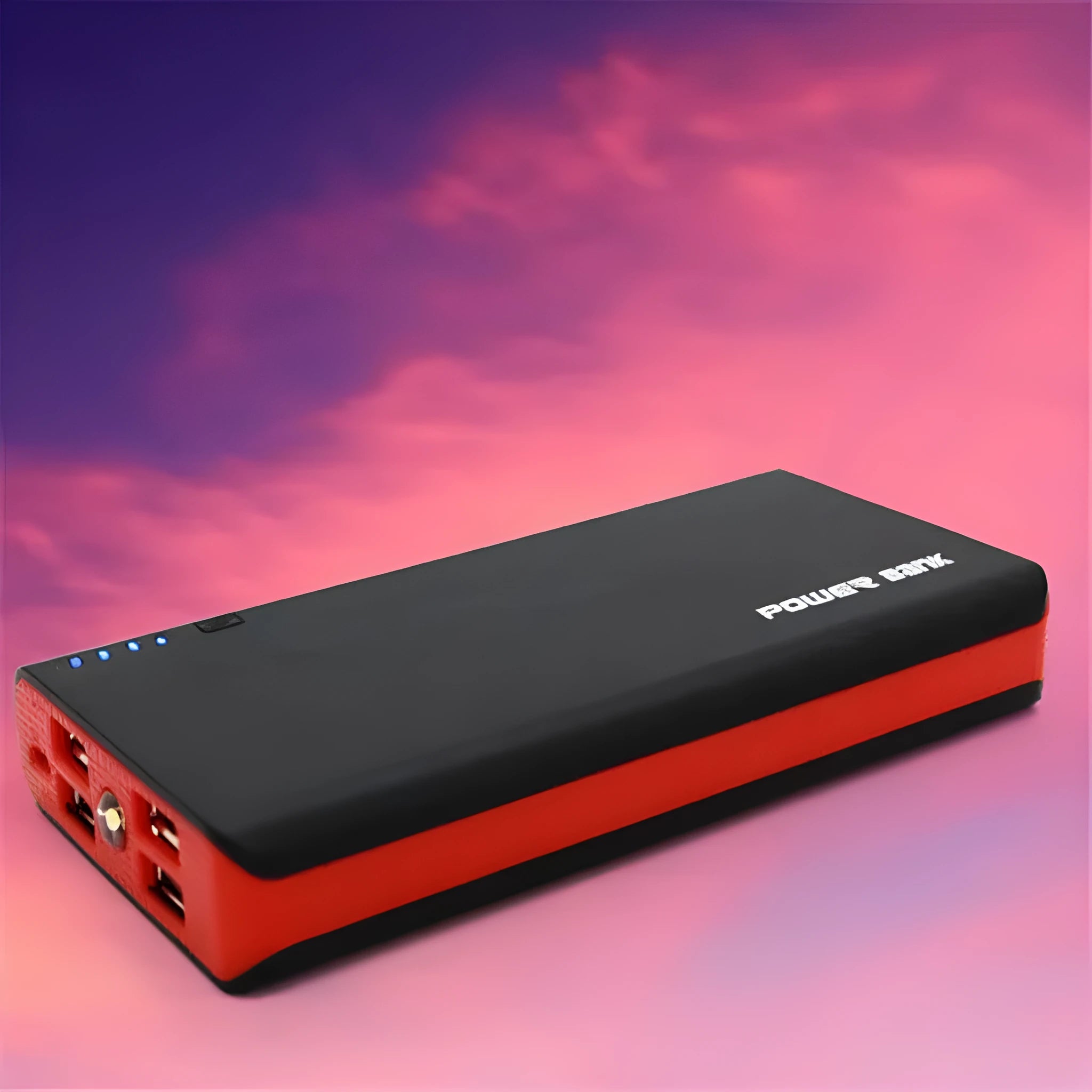 4U Fast Charging Power Bank in multiple colours showing dual USB ports and compact 145mm design.
