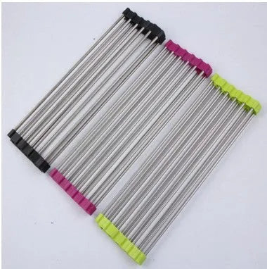 Foldable stainless steel kitchen drain sink rack with polypropylene drying tubes