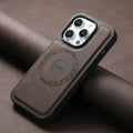 Retro style magnetic wireless charging phone case in dark brown for iPhone 14 Pro Max