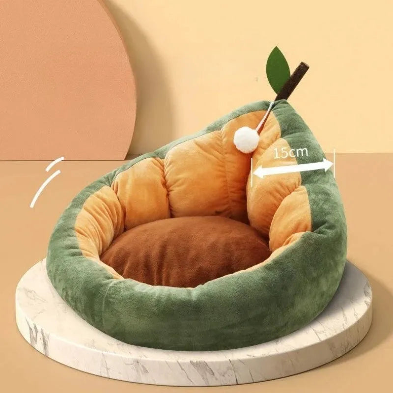 Soft green cotton enclosed pet bed house with removable cushion for a cat