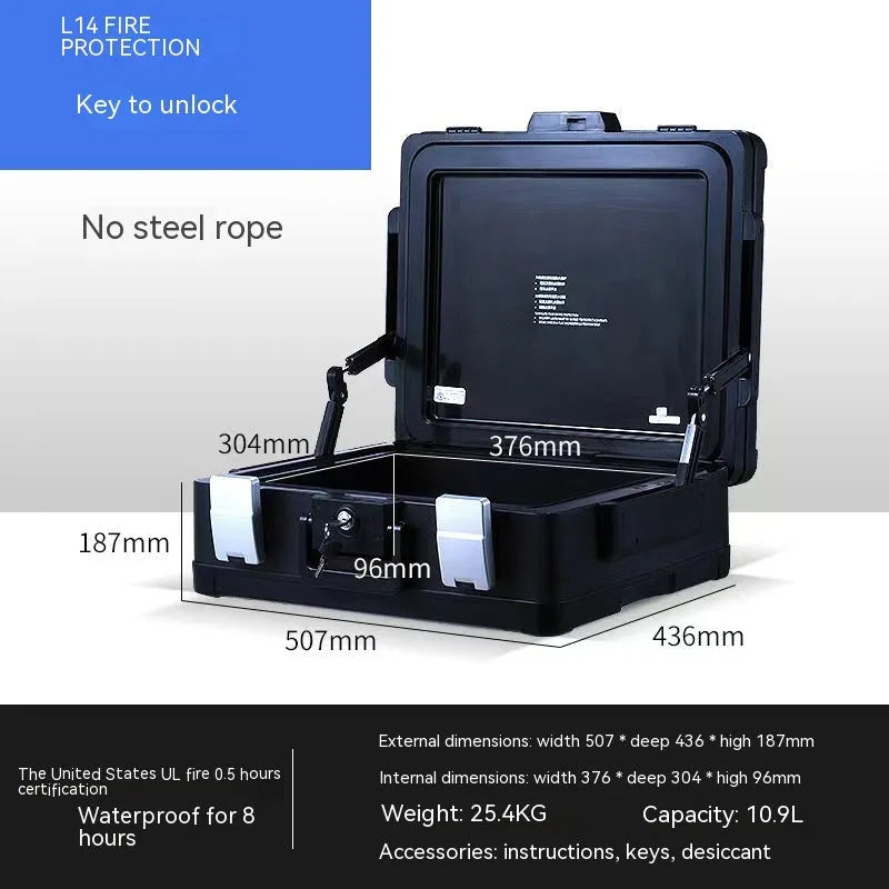 Portable small safe box with a mechanical dial combination lock on the front.
