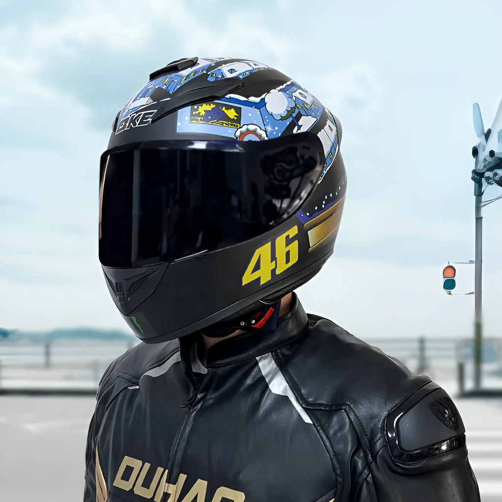Dragon colour full-face motorcycle helmet with ABS shell for men and women winter commuting