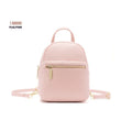 Soft PU mini backpack in street style, shown open to reveal internal phone pocket and zipper bag.