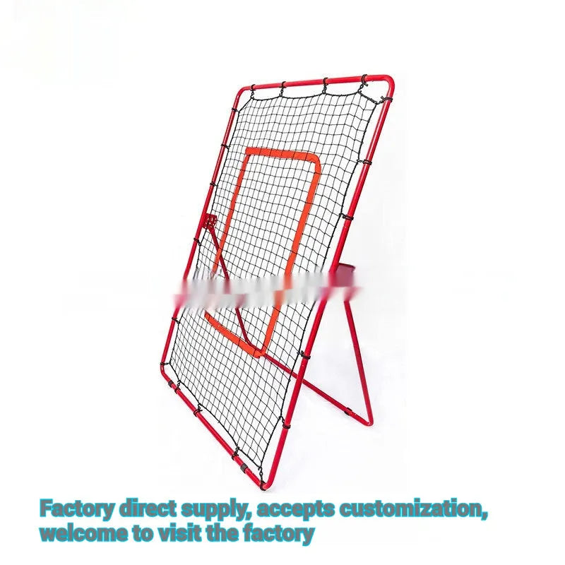 Red portable baseball training net with 4x6ft catching area and metal adjustable frame
