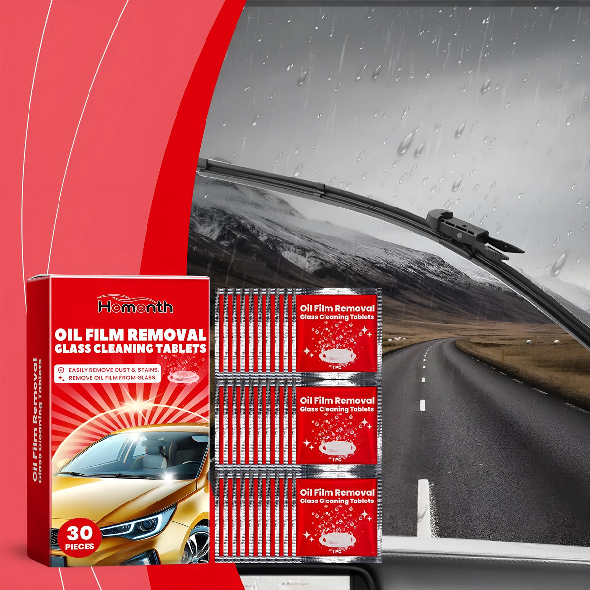 Car windshield cleaning fluid sheets, 6cm x 6cm, 30-piece pack for screen wash