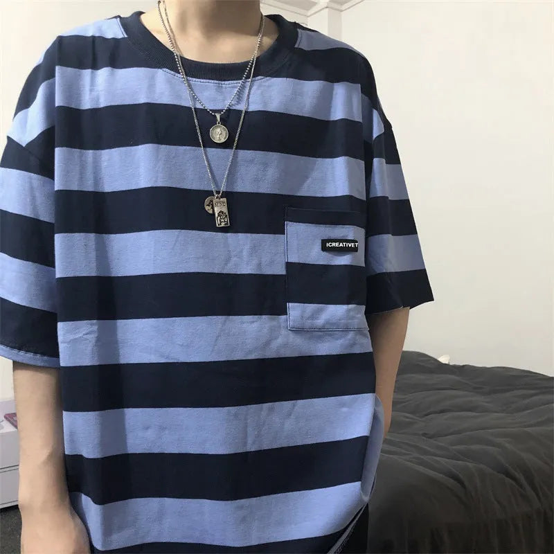 Striped short sleeve t-shirt in blue and yellow colours