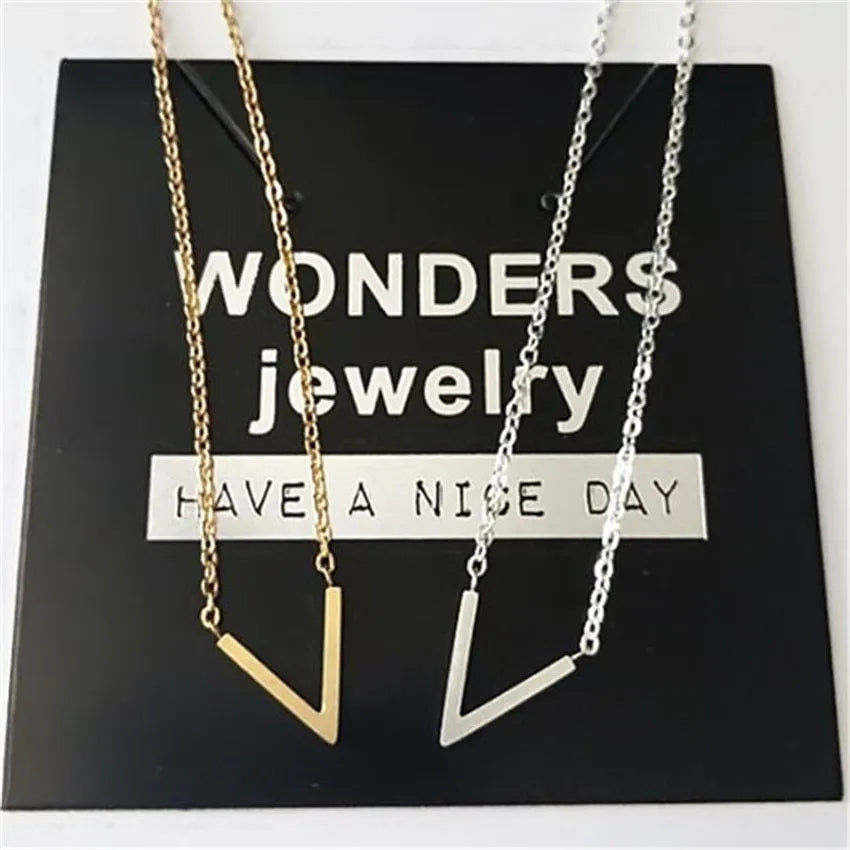 V-shaped stainless steel chain bracelet for women in gold or silver geometric design.