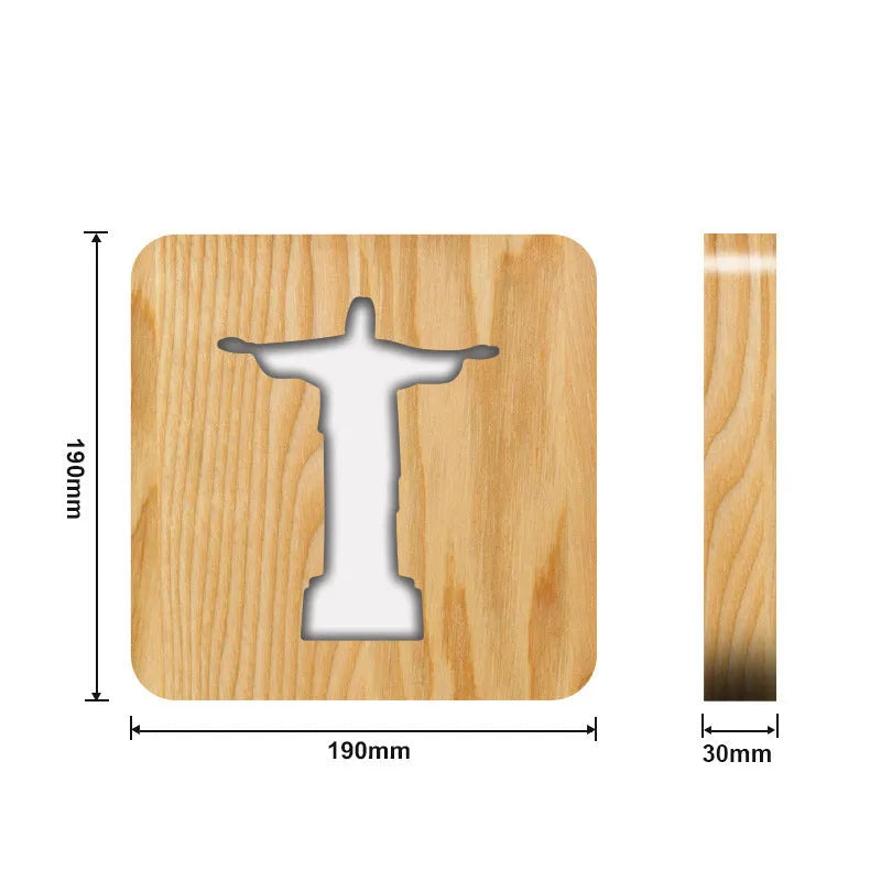 Solid wood hollow night lamp with warm white LED illumination and square wooden frame