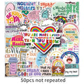 50 mental health graffiti stickers in English slogan designs, paper, 5.5-8.5cm, for phone cases and luggage