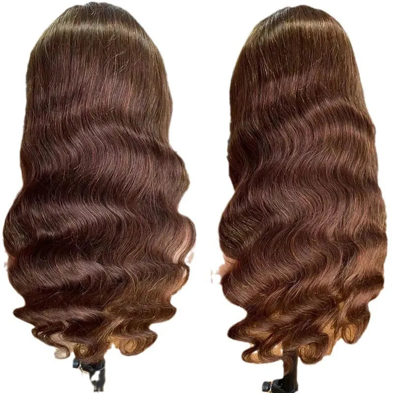 Brown big wave fake long curly wig with side bangs made from high temperature fibre