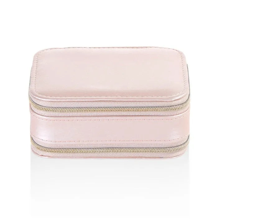 Portable PU leather jewellery box with three-layer storage in blue colour