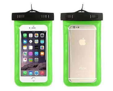Aqua-One waterproof phone pouch in multiple colours showing clear touchscreen window and sealed closure.