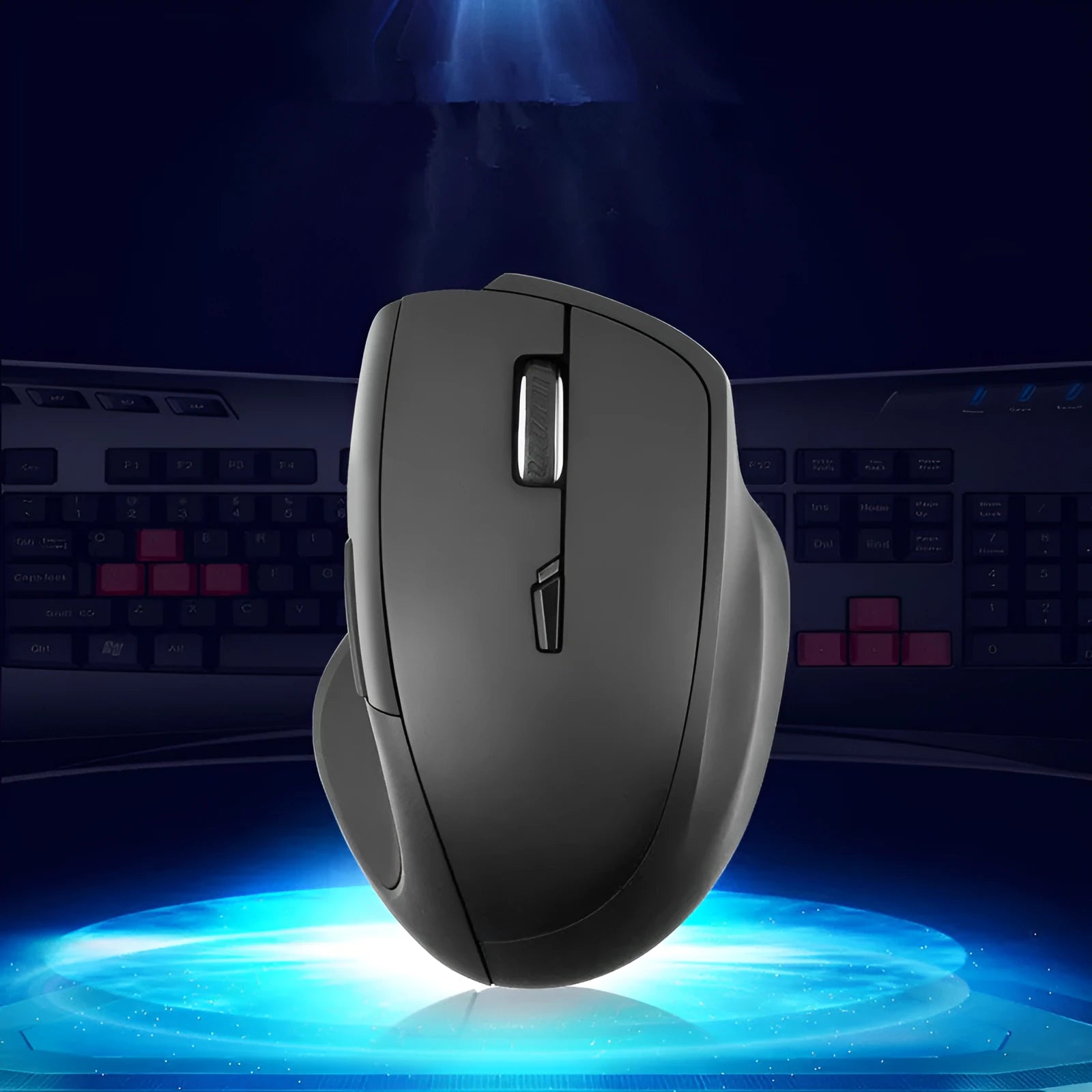 Black voice wireless optical mouse with seven buttons and USB receiver