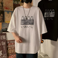 Printed Hong Kong style t-shirt in black or white, loose fit short sleeve cover head neckline, sizes 3XL to L