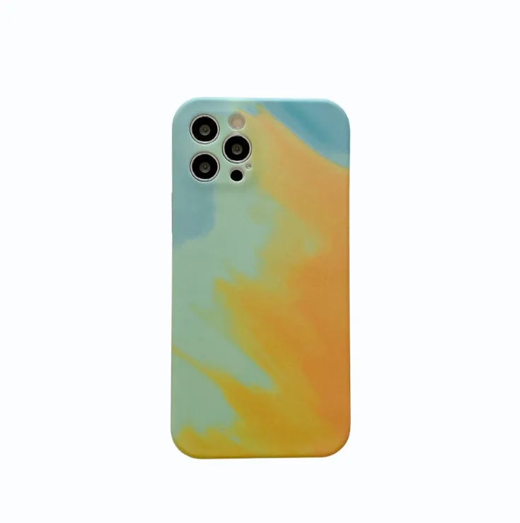 Soft silicone iPhone case with blue and purple gradient geometric abstract pattern.