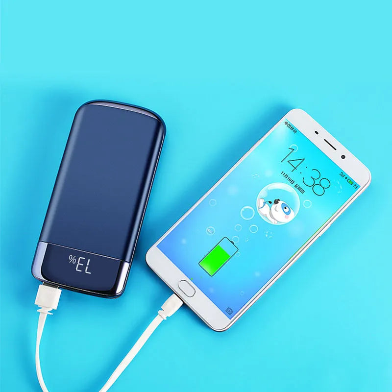 Y10 portable power bank with LCD screen showing battery percentage, in a choice of colours including black, gold, and rose gold.