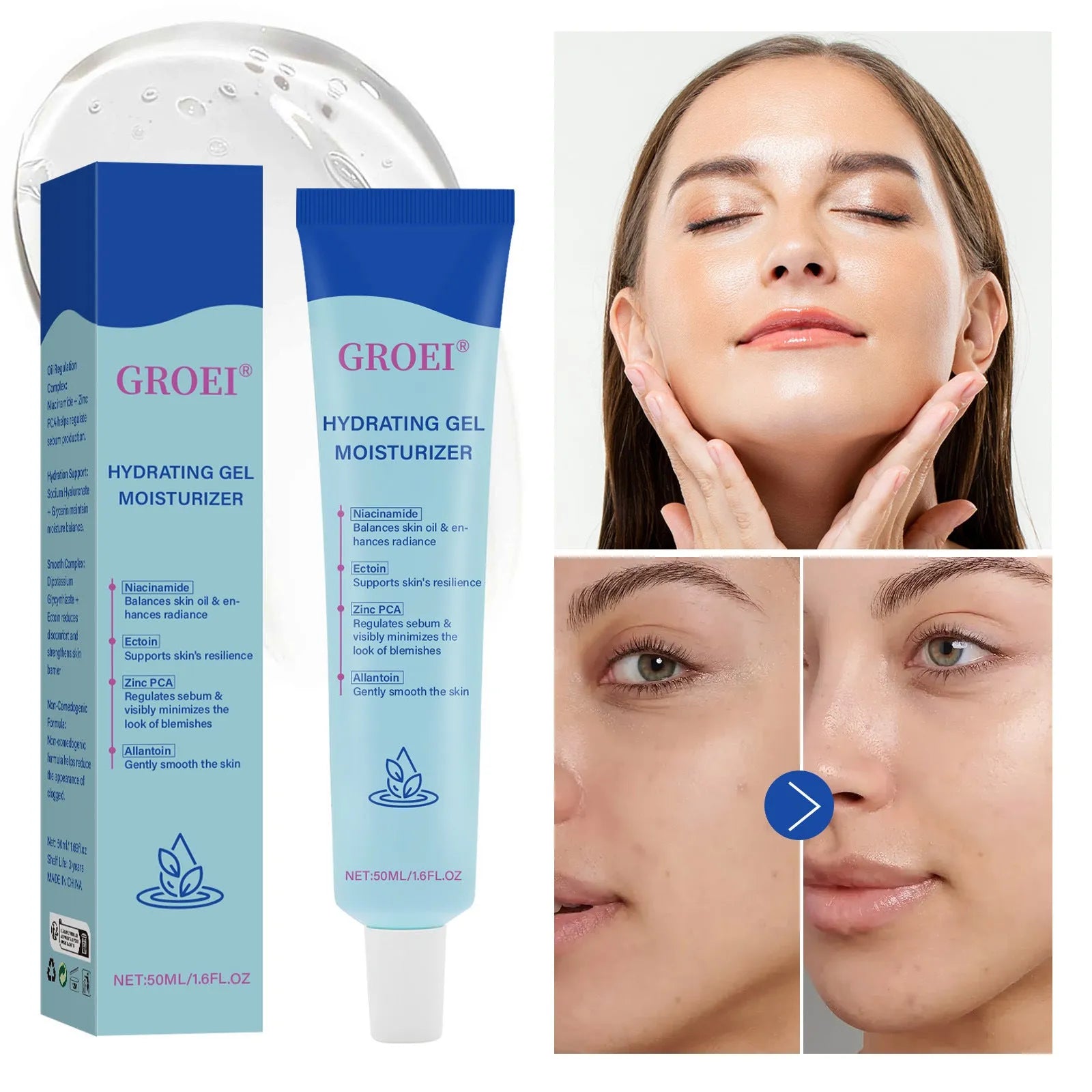 50ml jar of hyaluronic acid facial moisturising gel for skin hydration
