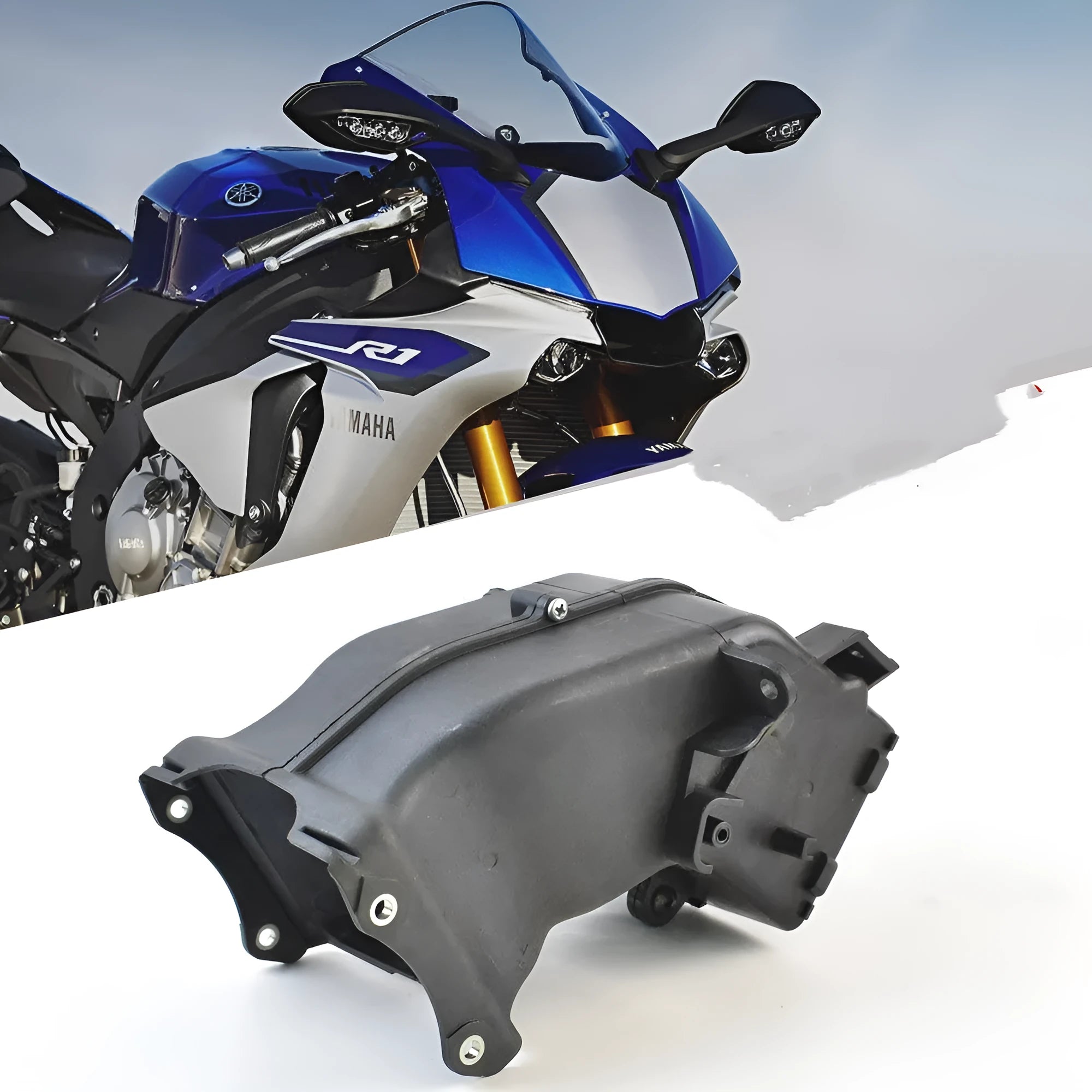 Black polymer ventilation pipe for Yamaha motorcycle engine air intake, 280mm long.
