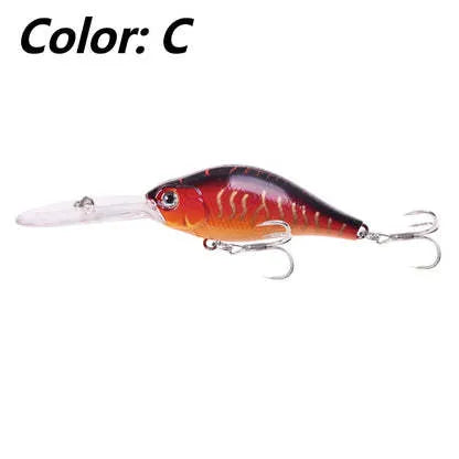 Little Fat Man Deep Diving Mino fishing lure showing long tongue board and colour options.